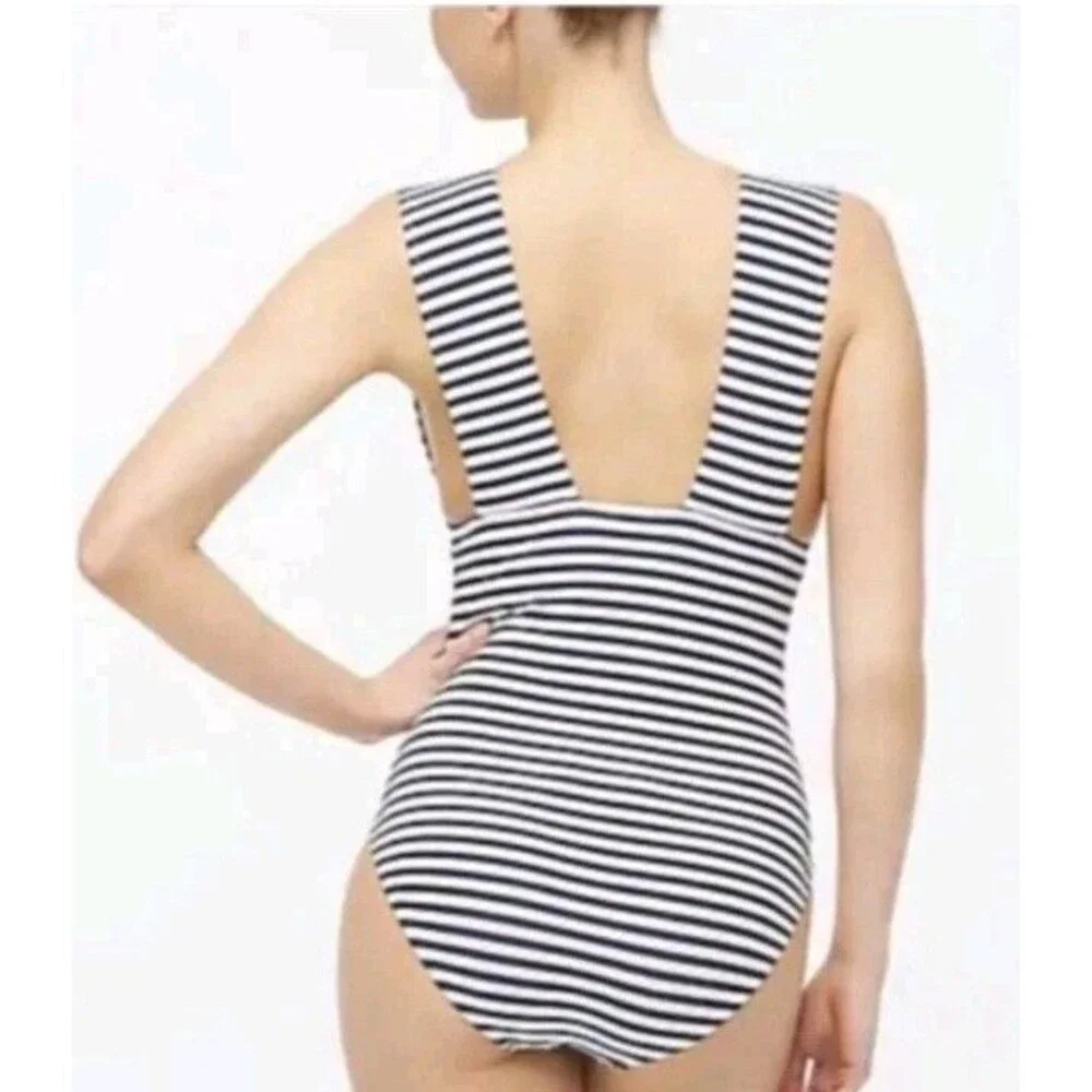 J. Crew Factory Striped Navy White One Piece Swimsuit XL